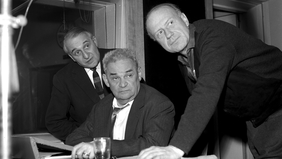 (v.l.n.r.) Willy Trenk-Trebitsch (Leonhart Maurizius), Fritz Kortner (Georg Warschauer/Waremme) und Ulrich Lauterbach (Regie). | © HR/Kurt Bethke
