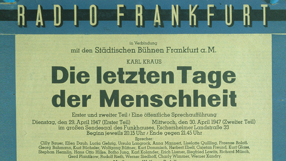 Plakatmotiv zum Hörspiel "Die letzten Tage der Menschheit" 1947 | © SWR/HR