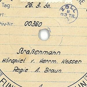 Ausschnitt von einer Schellackplatte, Etikett mit Schriftzug »Der Straßenmann«