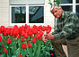 Schriftsteller Leonhard Reinirkens in seinem Garten am Rhein, 1997