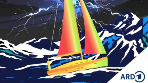 Illustration des Hörspiels »Schöne Tage in Marnova III«: Segelboot im Sturm