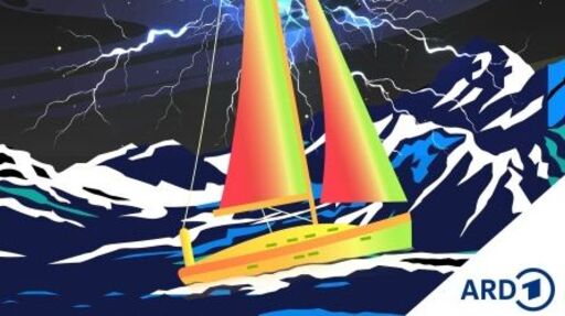 Illustration des Hörspiels »Schöne Tage in Marnova III«: Segelboot im Sturm