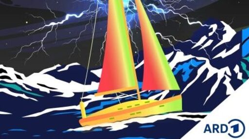 Illustration des Hörspiels »Schöne Tage in Marnova III«: Segelboot im Sturm